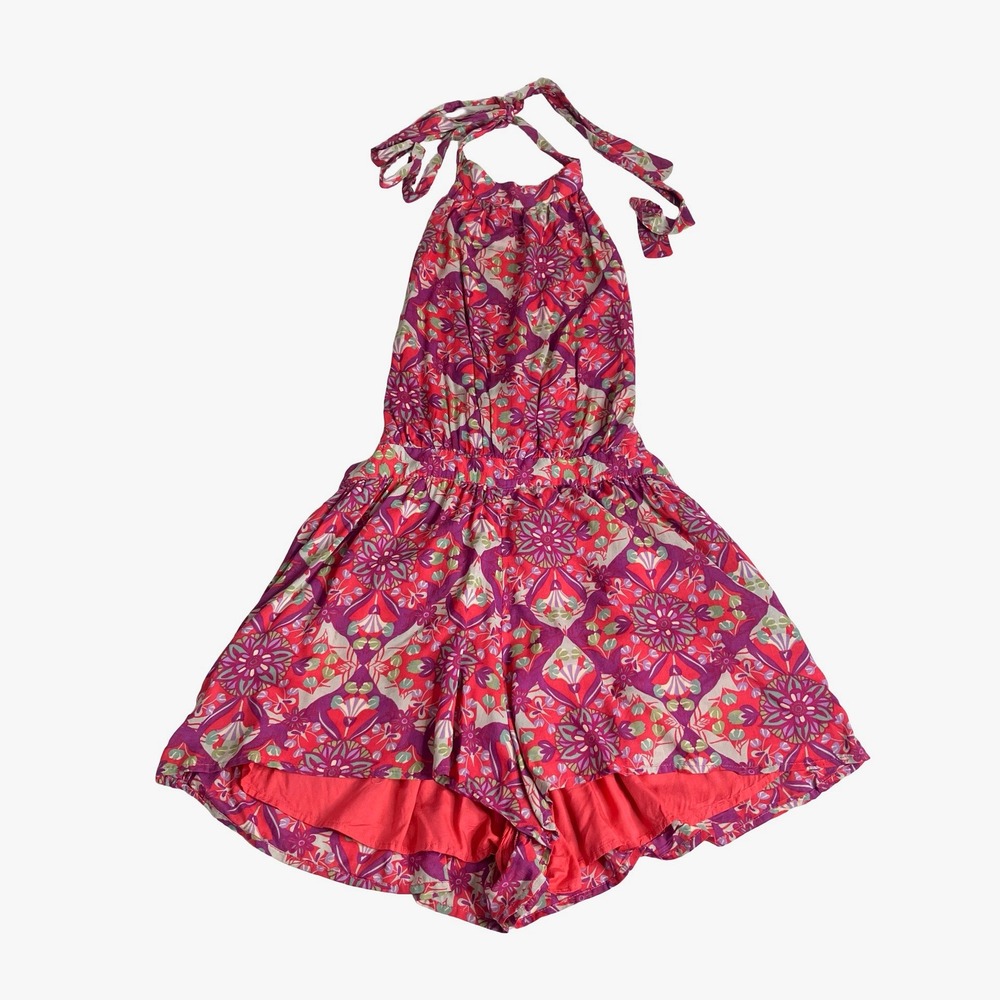 Free People Coral Tides Romper Womens S Pink Hollyhock Combo Geometric‎ Halter